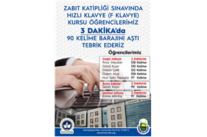 Zabit Katipliği Sınavında Hızlı Klavye (F Klavye) Kursu Öğrencilerimiz